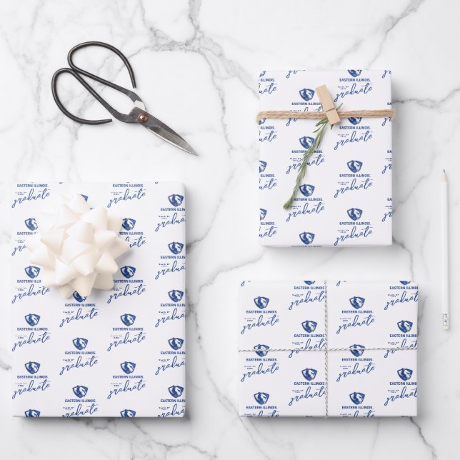 Eastern Illinois Panthers Head and Wordmark Logo Wrapping Paper Sheet (Front)