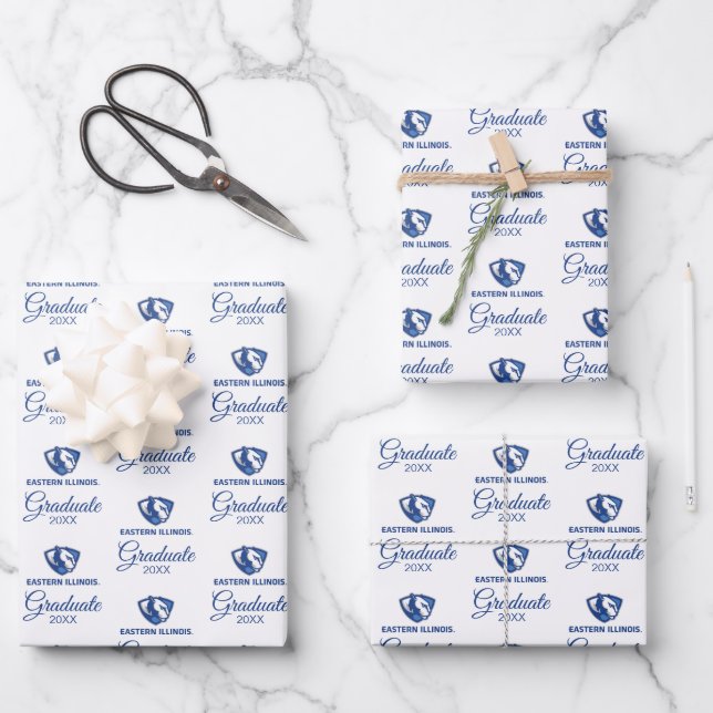 Eastern Illinois Panthers Head and Wordmark Logo Wrapping Paper Sheet (Front)