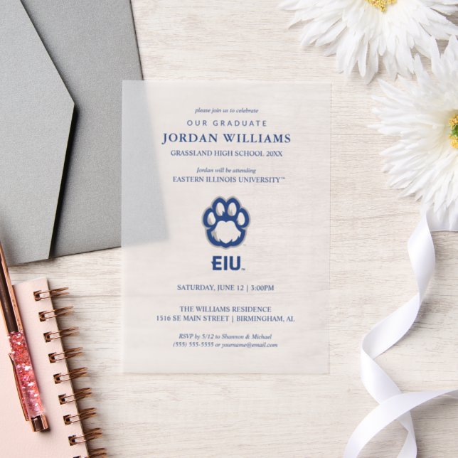 Eastern Illinois Panthers Paw Print & EIU Vellum Invitations (Wedding)