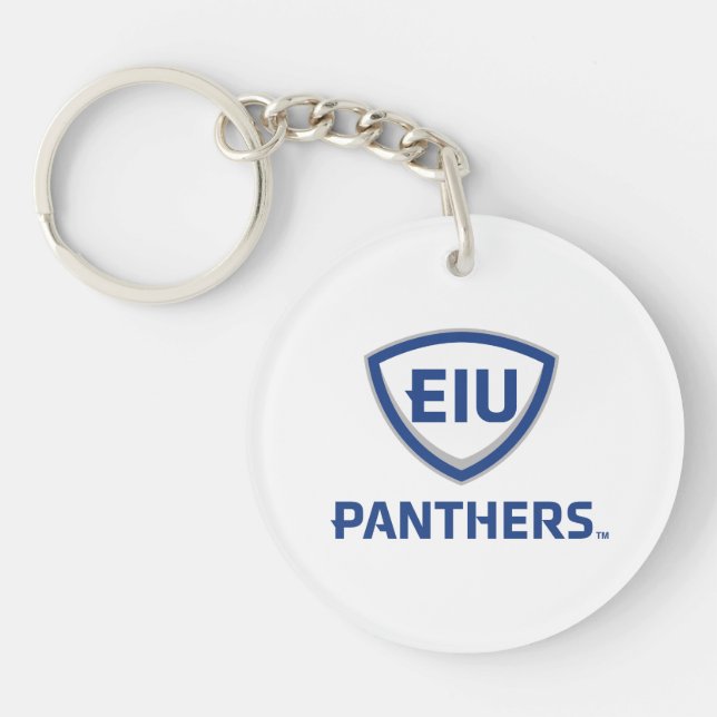 Eastern Illinois Panthers Shield & Wordmark Logo Keychain (Front)