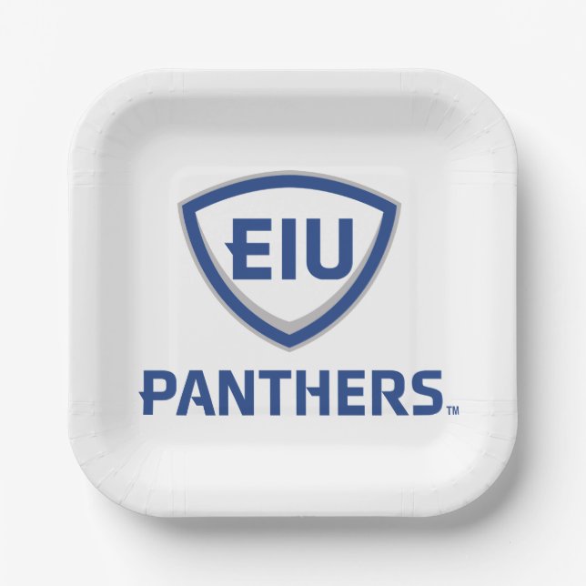 Eastern Illinois Panthers Shield & Wordmark Logo Paper Plate (Front)