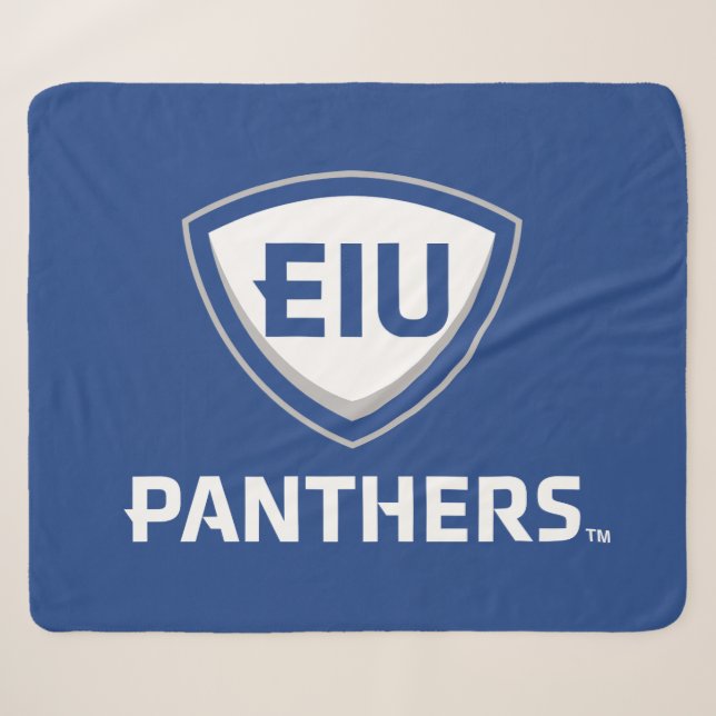 Eastern Illinois Panthers Shield & Wordmark Logo Sherpa Blanket (Front (Horizontal))