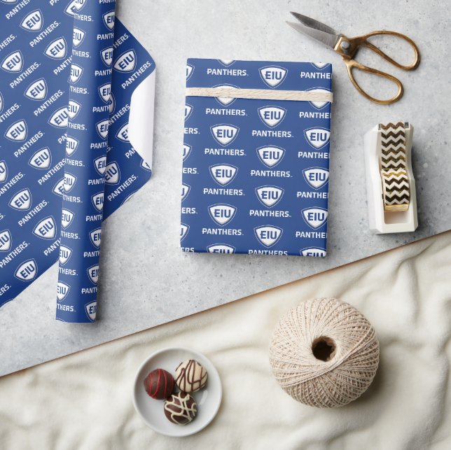 Eastern Illinois Panthers Shield & Wordmark Logo Wrapping Paper (Crafts)