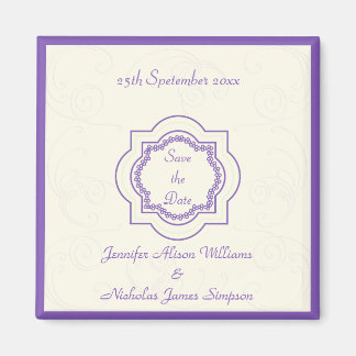 Eastern Inspired Save the Date in Purple & Ivory Magnet
