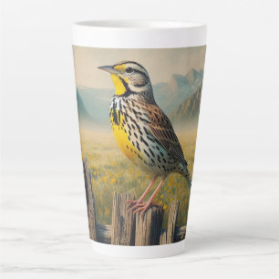 Eastern Meadowlark Perched on a Rustic Fence Latte Mug