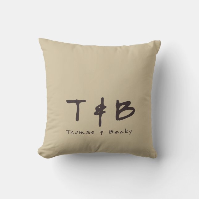 Eastern Minimal Initials and Name on Beige Sand Throw Pillow (Front)