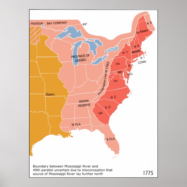 Eastern North America Map in 1775 Poster (Front)