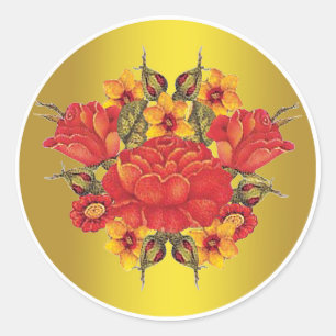 Eastern Painting Style Flower Design Classic Round Sticker