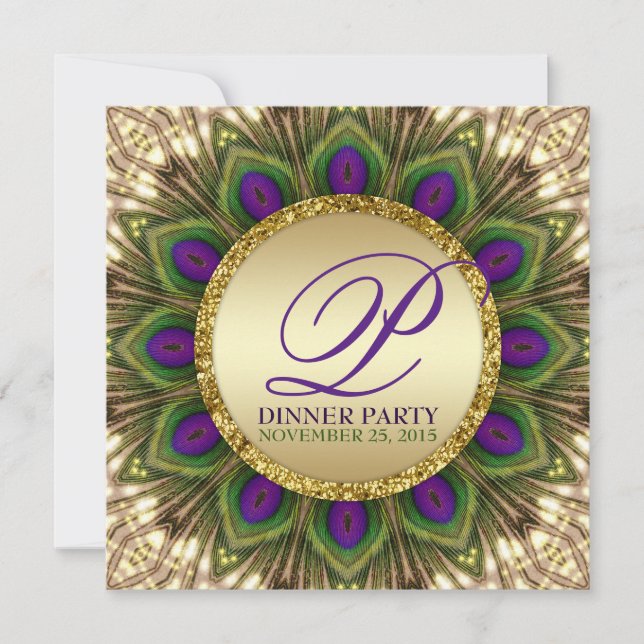 Eastern Peacock Feathers Dinner Party Invitations (Front)