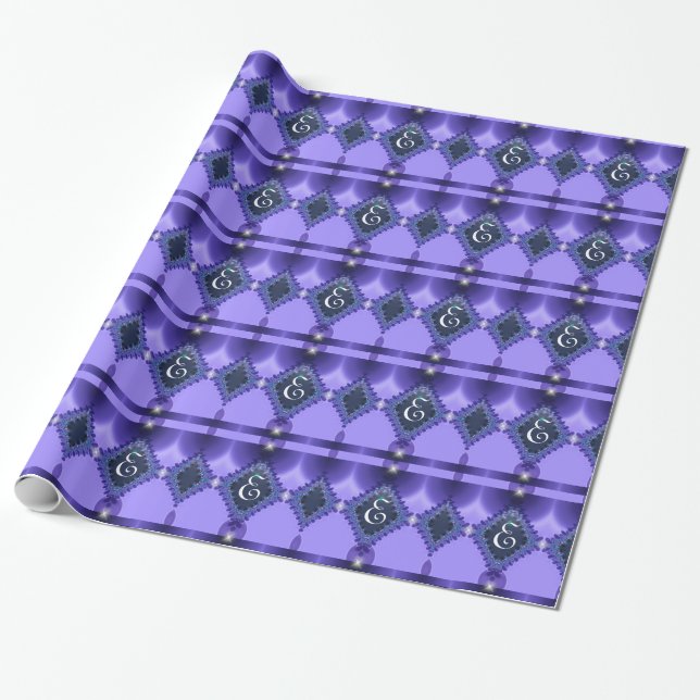 Eastern Purple Bohemian Monogram Borders Wrapping Paper (Unrolled)