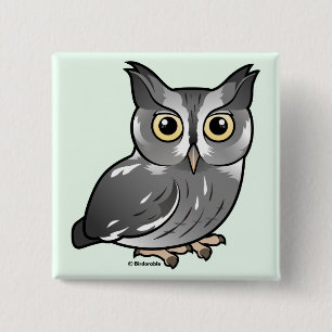 Eastern Screech Owl (Grey Phase) 2 Inch Square Button