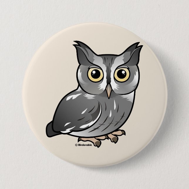 Eastern Screech Owl (Grey Phase) 3 Inch Round Button (Front)