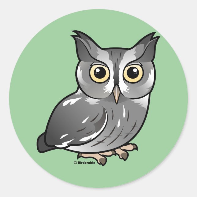 Eastern Screech Owl (Grey Phase) Classic Round Sticker (Front)
