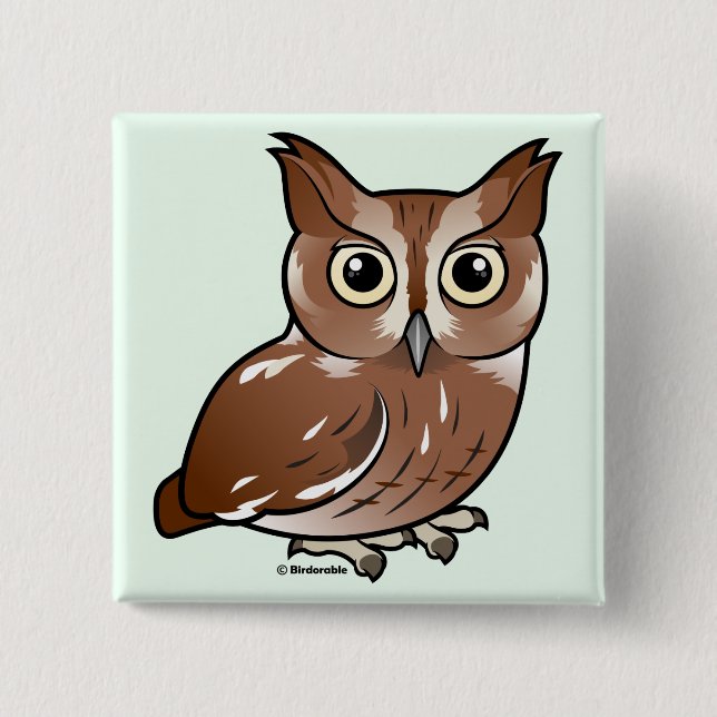 Eastern Screech Owl (Red Phase) 2 Inch Square Button (Front)