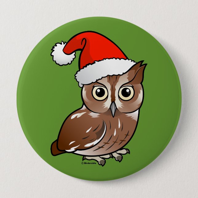 Eastern Screech Owl Santa 4 Inch Round Button (Front)