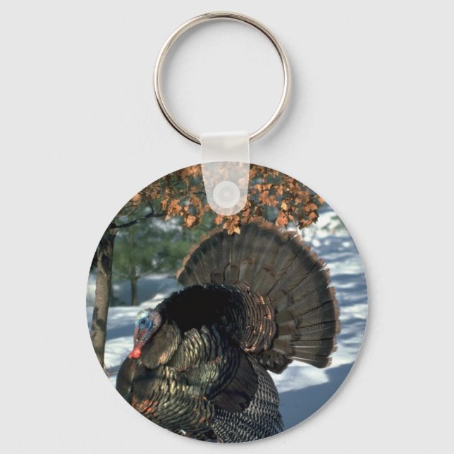 Eastern wild turkey, huge gobbler in full strut keychain (Front)