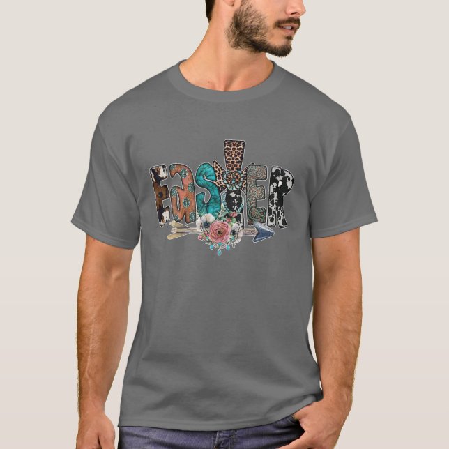 Easter's Day Cowhide Leopard Turquoise Western T-Shirt (Front)