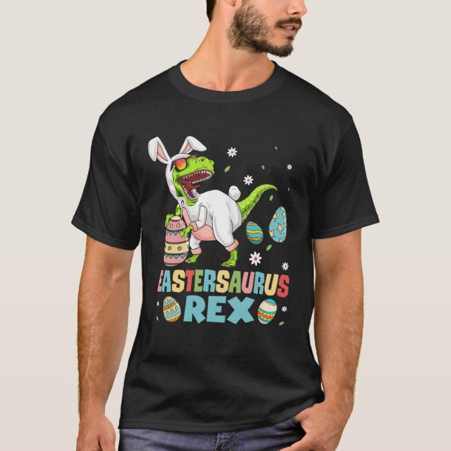 Eastersaurus Rex Trex Easter Bunny Dino Boys Kids  T-Shirt (Front)