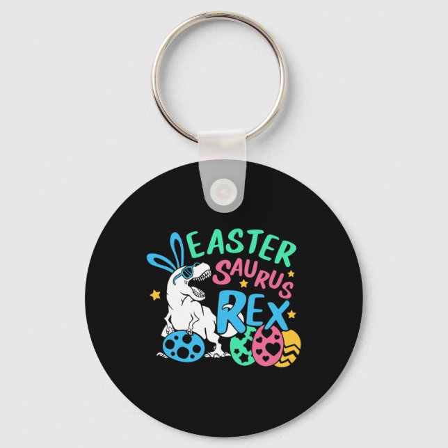 Eastersaurus T-rex Easter Day Tee, Cute Easter Bun Keychain (Front)