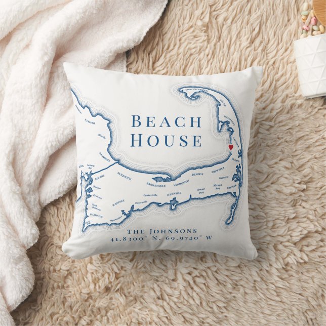 Eastham MA Cape Cod Beach House Photo Coordinates Throw Pillow (Blanket)
