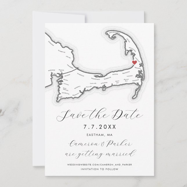 Eastham MA Cape Cod Map Black and White Wedding Save The Date (Front)