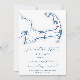 Eastham MA Cape Cod Map Navy Blue Wedding Save The Date