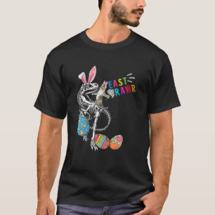 Eastrawr Cute Bunny Cat Riding Bunny Rex Skeleton T-Shirt