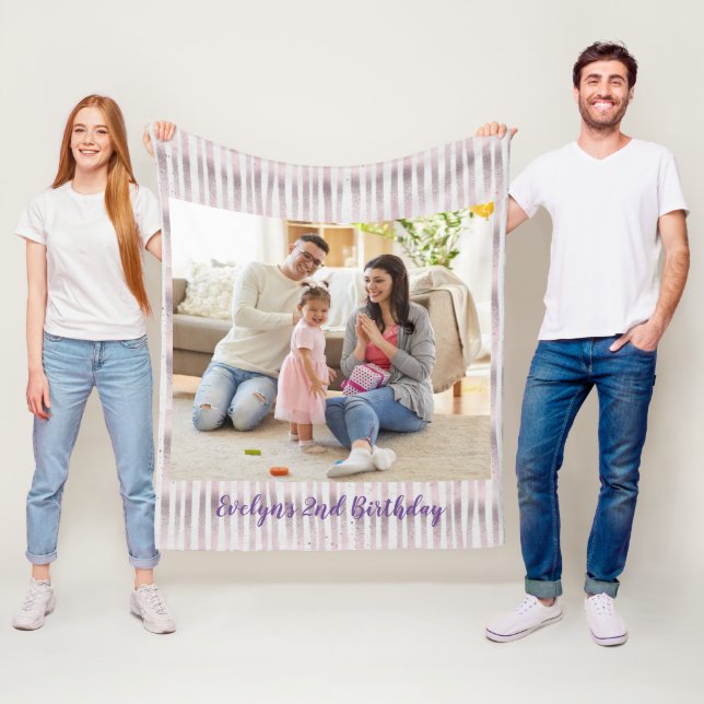 Easy Birthday Anniversary Custom Photo Template Fleece Blanket (In Situ)
