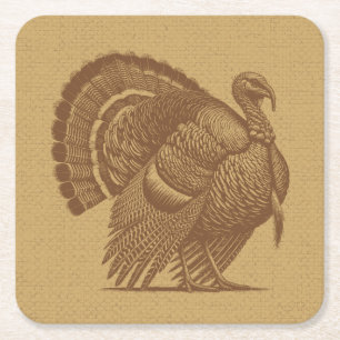 Easy Care Vintage Turkey Rustic Faded Gold Square Paper Coaster