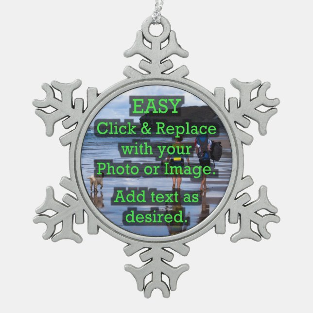 Easy Click & Replace Image to Create Your Own Snowflake Pewter Christmas Ornament (Front)