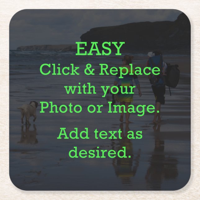 Easy Click & Replace Image to Create Your Own Square Paper Coaster (Front)