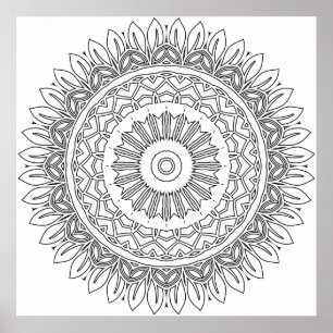 Easy Colouring Page Mandala with Leaf Petal Rings Poster