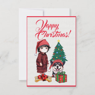 Easy Custom Cute Corgi dog With  Girl Xmas Card