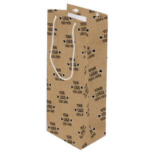 Easy Custom Logo Pattern Faux Rustic Brown Kraft Wine Gift Bag