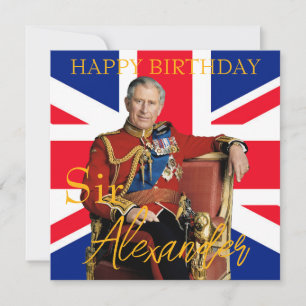 Easy Custom Name King Charles III British flag  Card