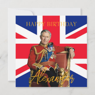Easy Custom Name King Charles III British flag Card