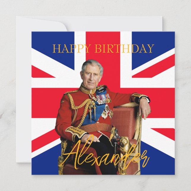 Easy Custom Name King Charles III British flag  Card (Front)