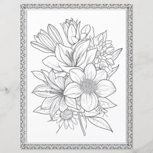 Easy Elegant Floral Colouring Page