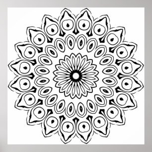 Easy Floral Mandala Colouring Page Bold Petals Poster