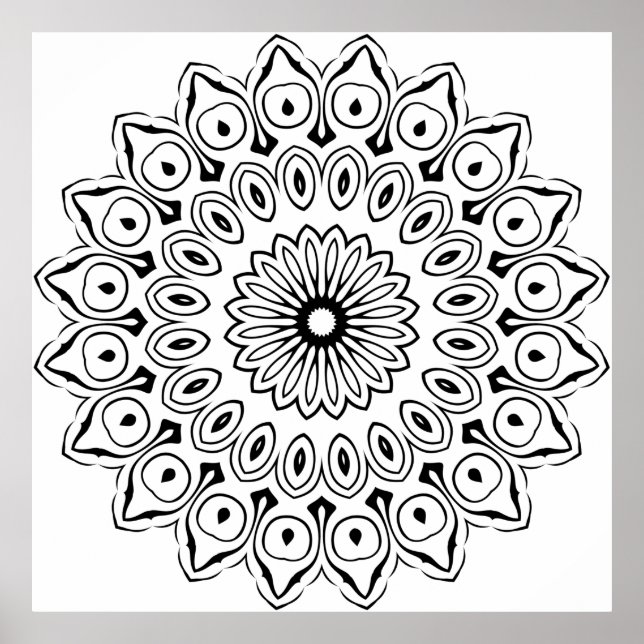 Easy Floral Mandala Colouring Page Bold Petals Poster (Front)