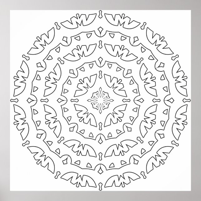 Easy Leaf Mandala Colouring Page Nature Pattern Poster (Front)