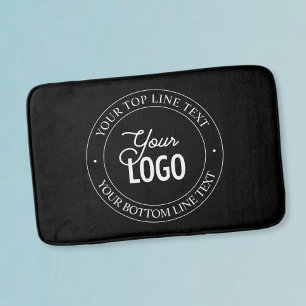 Easy Logo Replacement & Customizable Text   Black Bath Mat