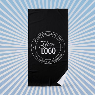Easy Logo Replacement & Customizable Text Black Beach Towel