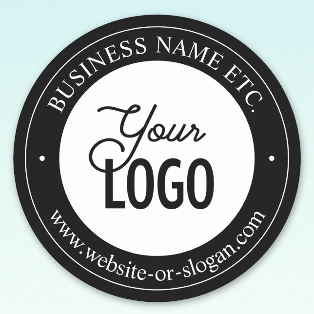Easy Logo Replacement & Customizable Text | Black Classic Round Sticker (Creator Uploaded)