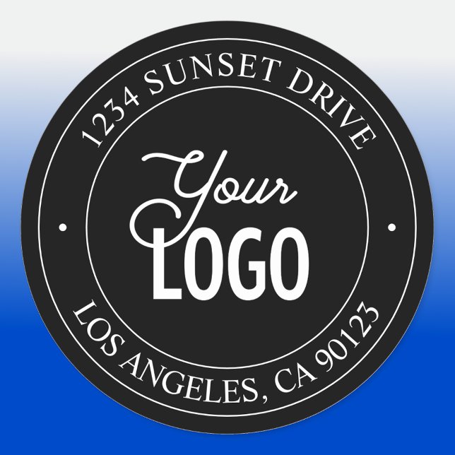 Easy Logo Replacement & Customizable Text | Black Classic Round Sticker (Creator Uploaded)