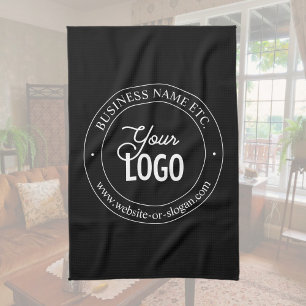Easy Logo Replacement & Customizable Text   Black Kitchen Towel