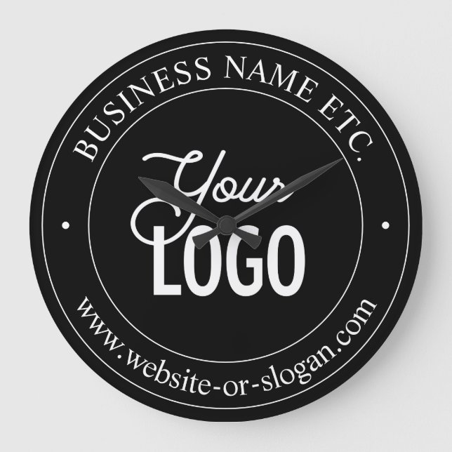 Easy Logo Replacement & Customizable Text | Black Large Clock (Front)
