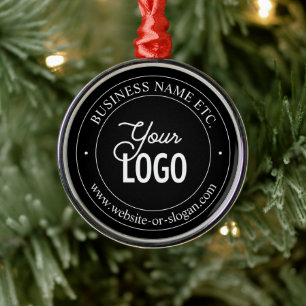 Easy Logo Replacement & Customizable Text   Black Metal Ornament