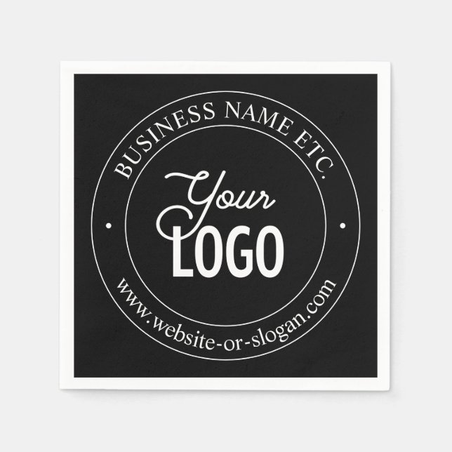 Easy Logo Replacement & Customizable Text | Black Napkin (Front)