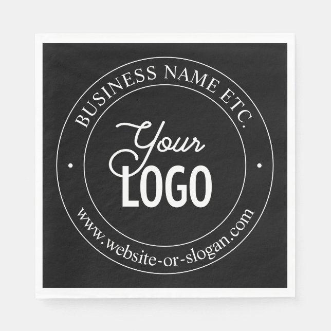 Easy Logo Replacement & Customizable Text | Black Napkin (Front)